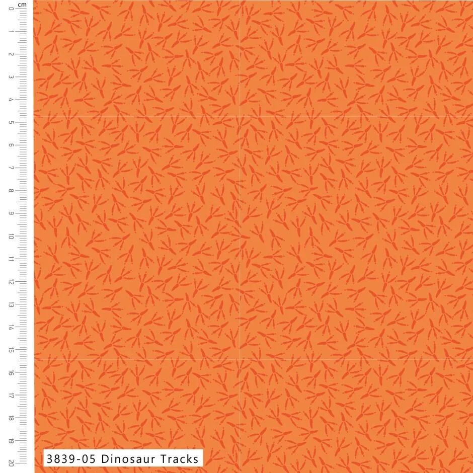 Visage Textiles - Little Dinosaurs by Susan Wheeler - Little Dinosaurs Tracks - Tone-on-Tone - Orange - 3839 05