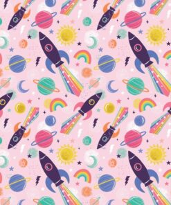 Camelot Fabrics - Cosmic Rockets - Space - Pink - Multi - 50211004  1