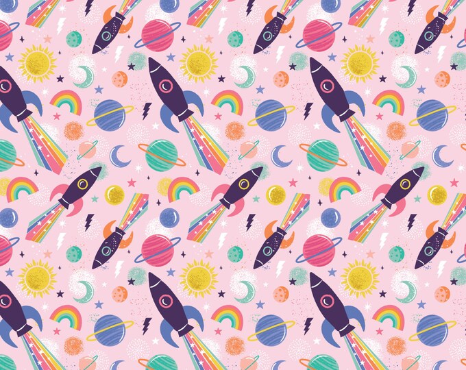 Camelot Fabrics - Cosmic Rockets - Space - Pink - Multi - 50211004 1