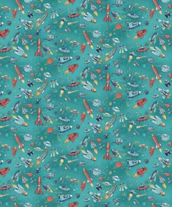 Makower - Orbit - Rockets - Teal - Blue Multi - 249 T
