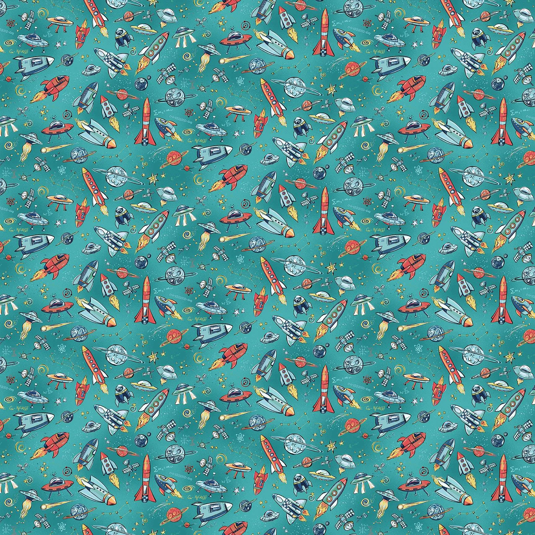 Makower - Orbit - Rockets - Teal - Blue Multi - 249 T