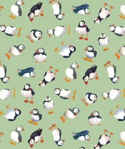 Nutex Fabrics - Coastal by Emma Ball - Puffins - Green Multi - 82290 104