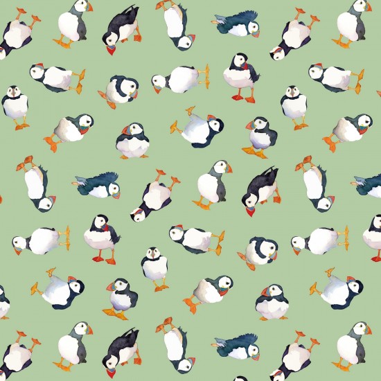 Nutex Fabrics - Coastal by Emma Ball - Puffins - Green Multi - 82290 104