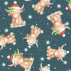 Nutex Fabrics - Highlands and Robins - Highland Cow - Dark Teal Multi - Scattered Cows - Christmas - 82360 102
