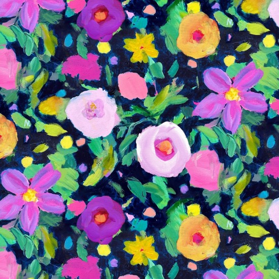Nutex Fabrics - Painted Garden - Garden - Multi-coloured - Pink - Black - 02280 - 103
