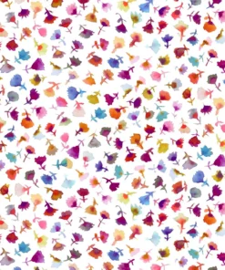 P & B Fabrics - Tree of Life - Scattered Flower Buds - Multicoloured on White - 16381W