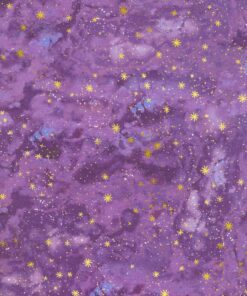 Robert Kaufman - Stardust - Celestial Stripe - Starry Sky - Amethyst - Purple - Gold Metallic - 24106 20 Amethyst