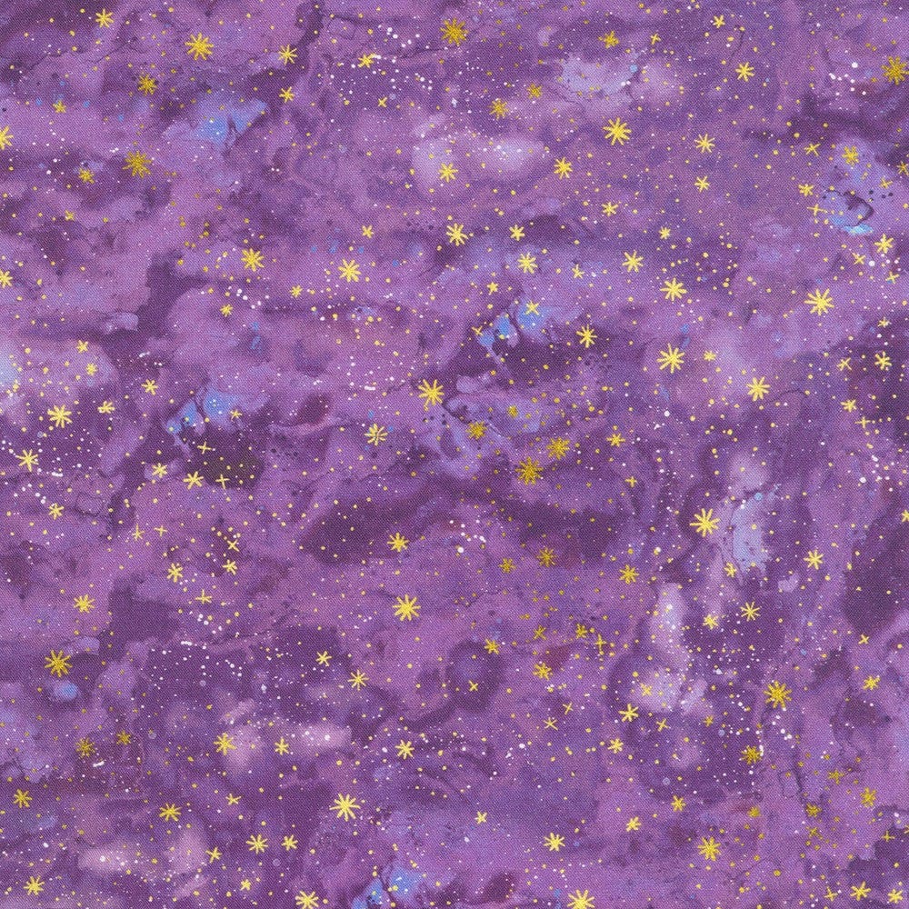 Robert Kaufman - Stardust - Celestial Stripe - Starry Sky - Amethyst - Purple - Gold Metallic - 24106 20 Amethyst
