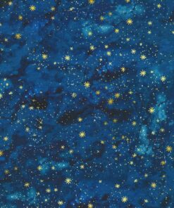 Robert Kaufman - Stardust - Celestial Stripe - Starry Sky - Sapphire - Blue - Gold Metallic - 24106 74 Sapphire