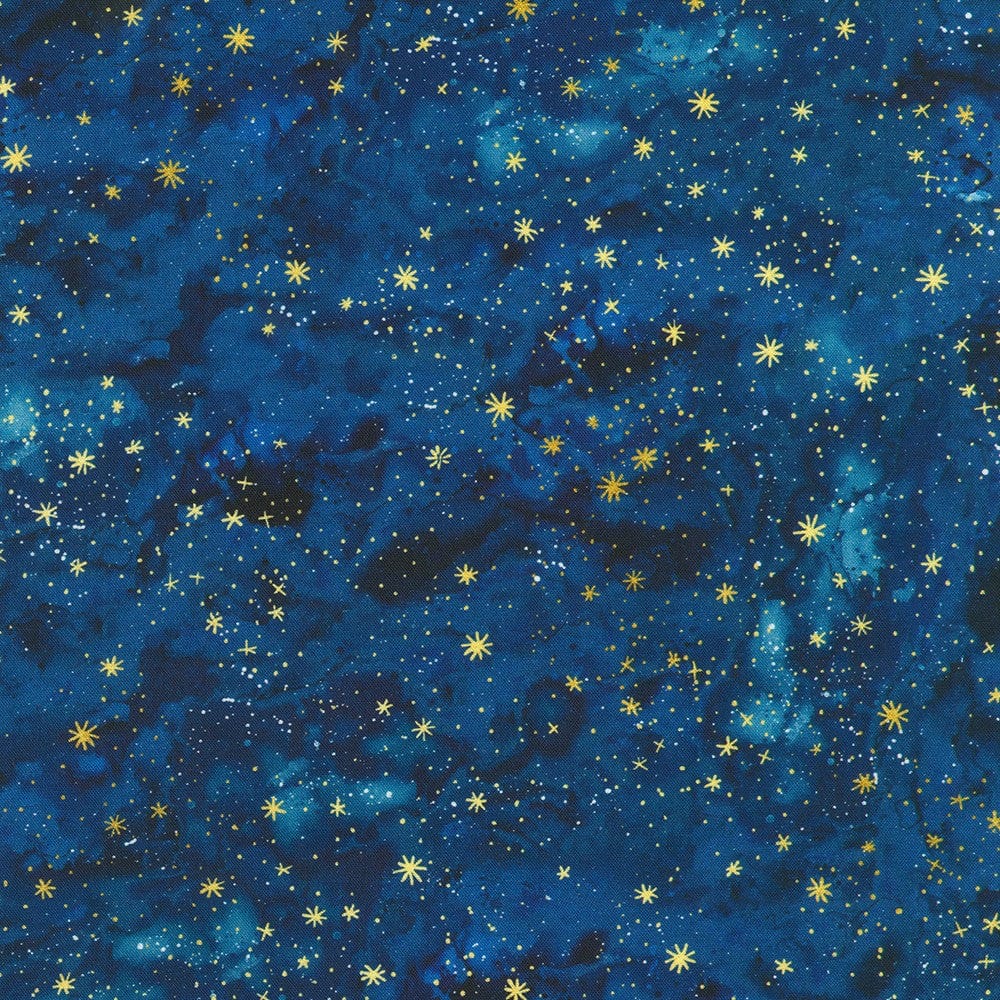 Robert Kaufman - Stardust - Celestial Stripe - Starry Sky - Sapphire - Blue - Gold Metallic - 24106 74 Sapphire