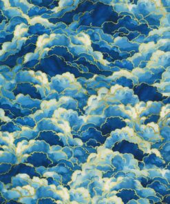 Robert Kaufman - Stardust - Radiant Burst - Cloudy Sky - Cobalt - Blue - Gold Metallic - 24104 72 Cobalt